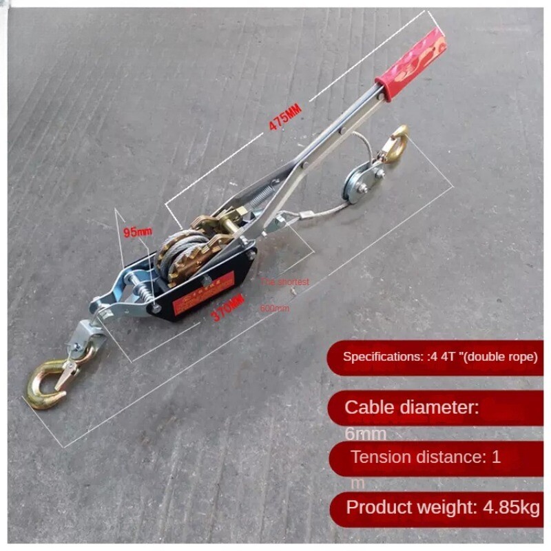 3 Ton Hand Puller Heavy Duty Winch Pull Hoist Come Along Cable 3 Hooks 2 Gear