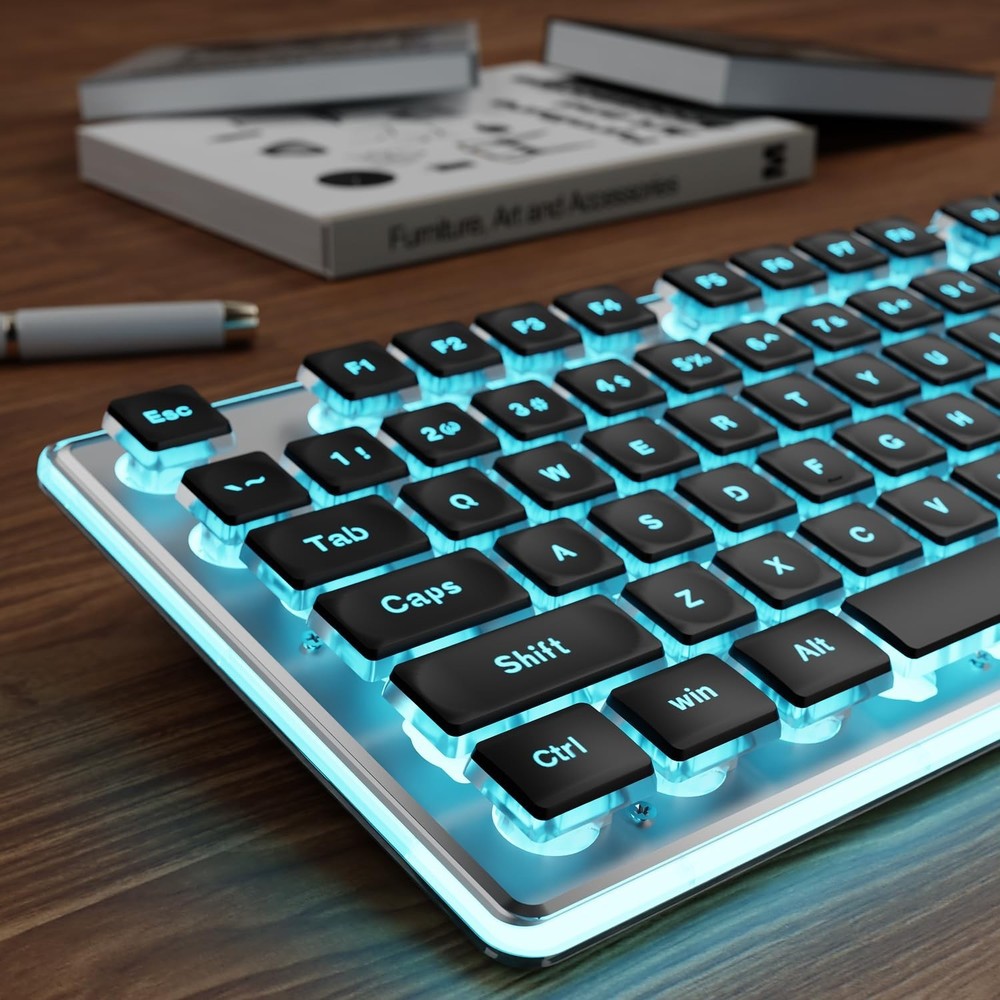 EWEADN GX710S Backlit Computer Keyboards, Wired USB Keyboard with Blue Backli...