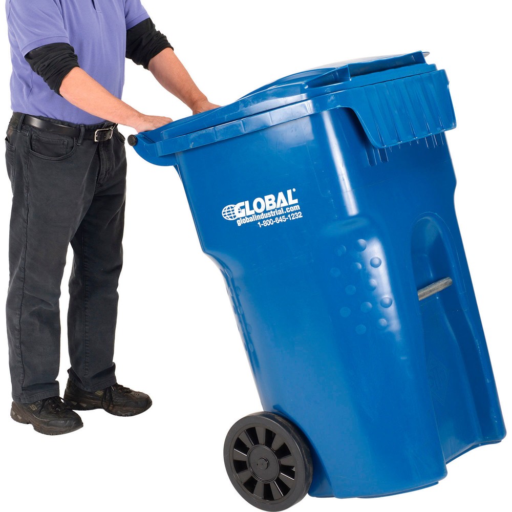 Global Industrial Mobile Heavy Duty Trash Container 65 Gallon Blue