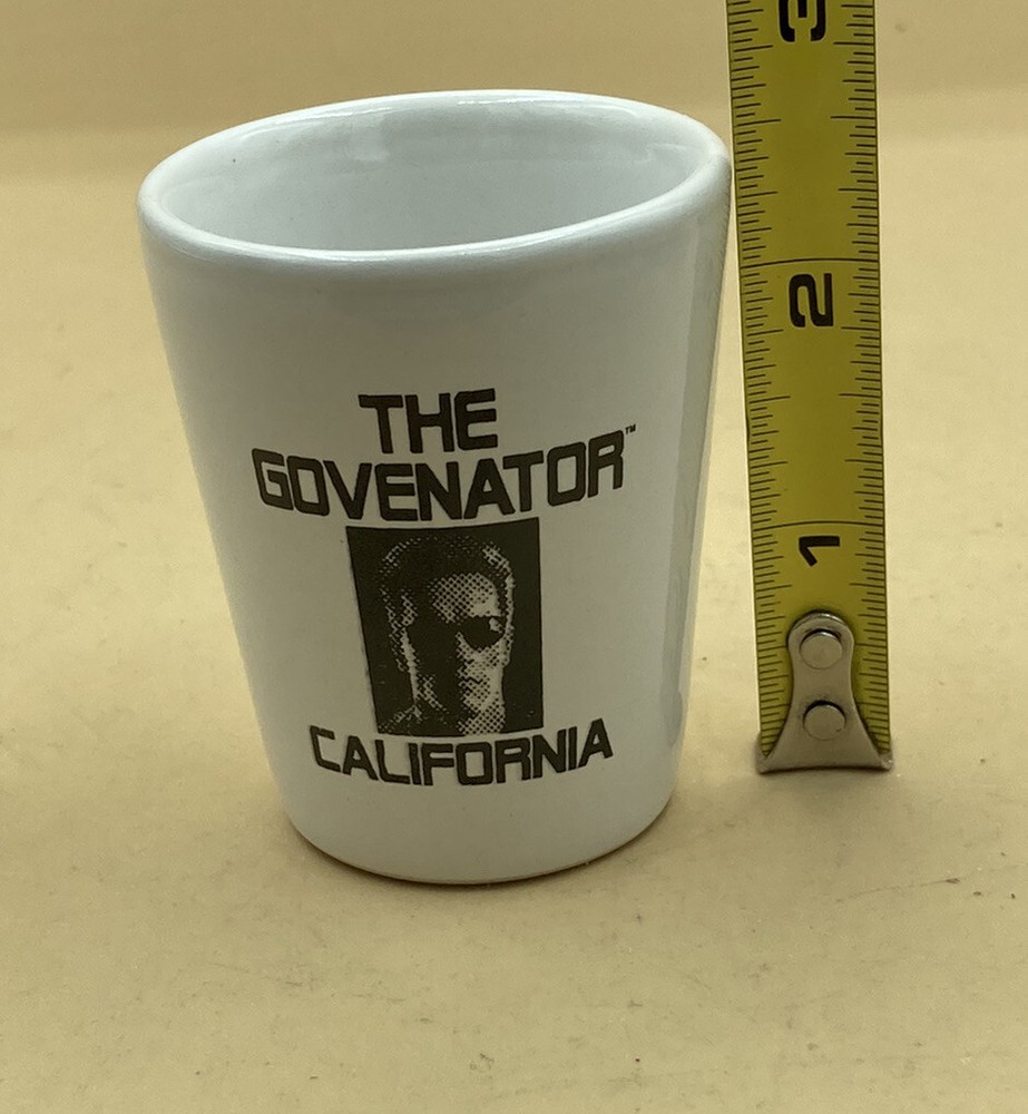 Governator CA Shot Glass White Ceramic Arnold Schwarzenegger