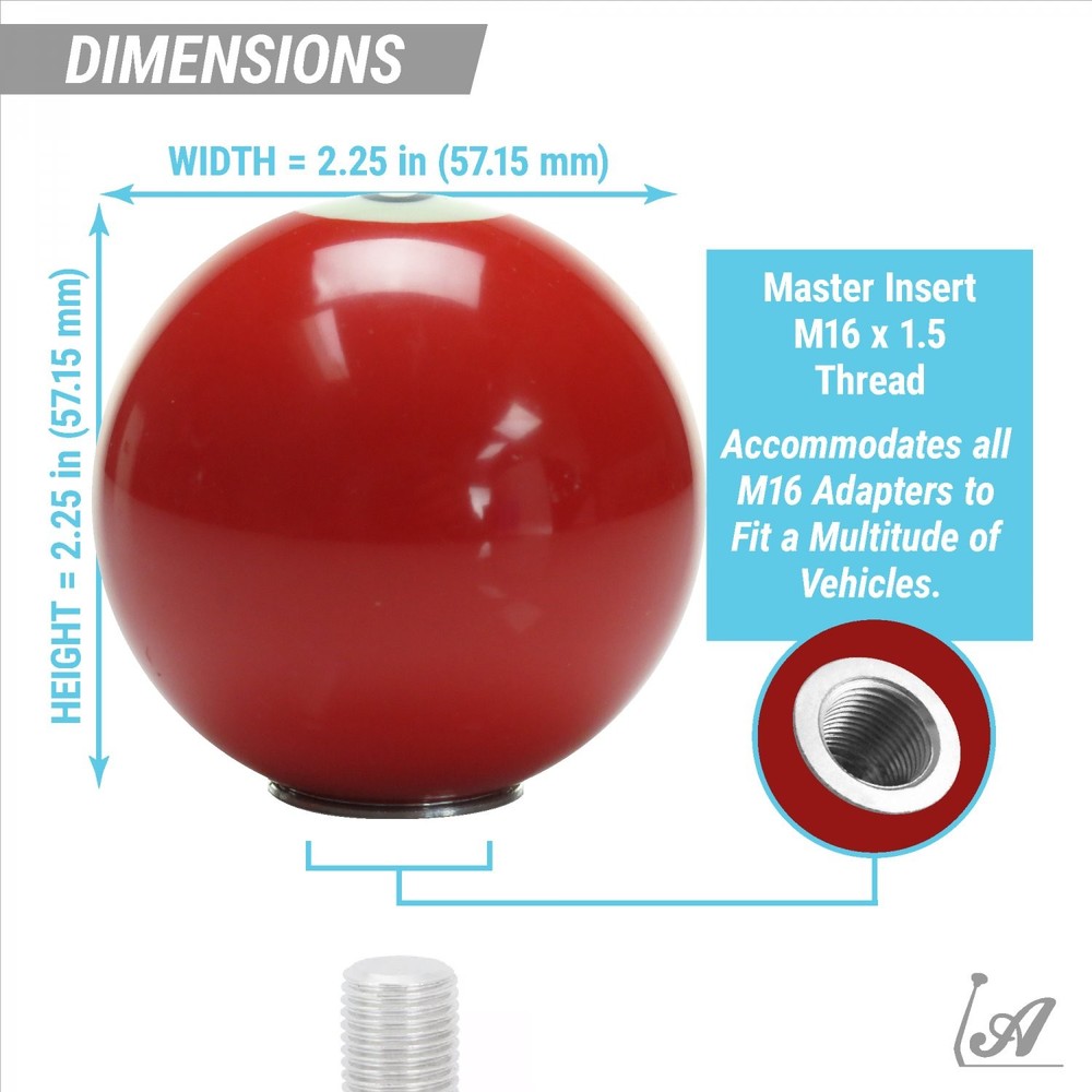 Red Number 3 Solid Billiard Pool Ball Custom Shift Knob - Steel 16mm Insert -Car