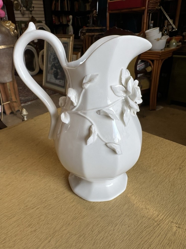 Pitcher Porcelain White W/ Rose Artwork