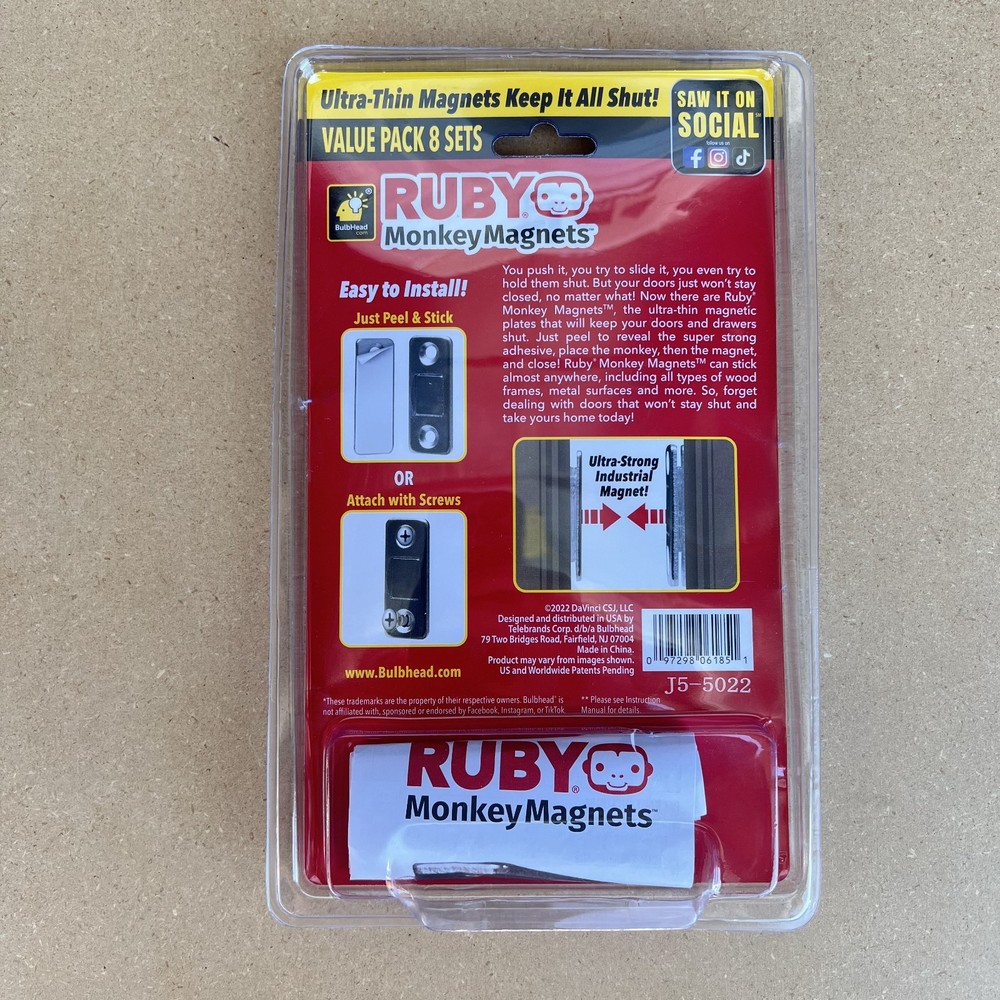 RUBY Monkey Magnets Ultra-Thin Magnetic Plates ~ As Seen On TV ~ NEW