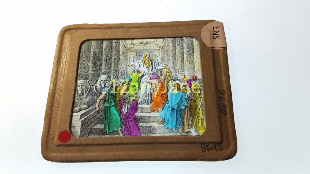 ENS HISTORIC Magic Lantern GLASS Slide SUBJECTS BOWING BEFORE RULER SPHINX STONE