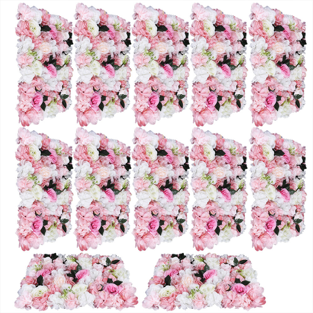 12 Pcs Artificial Flower Wall Panel Rose Dahlia Leaves Wedding Backdrop Stage