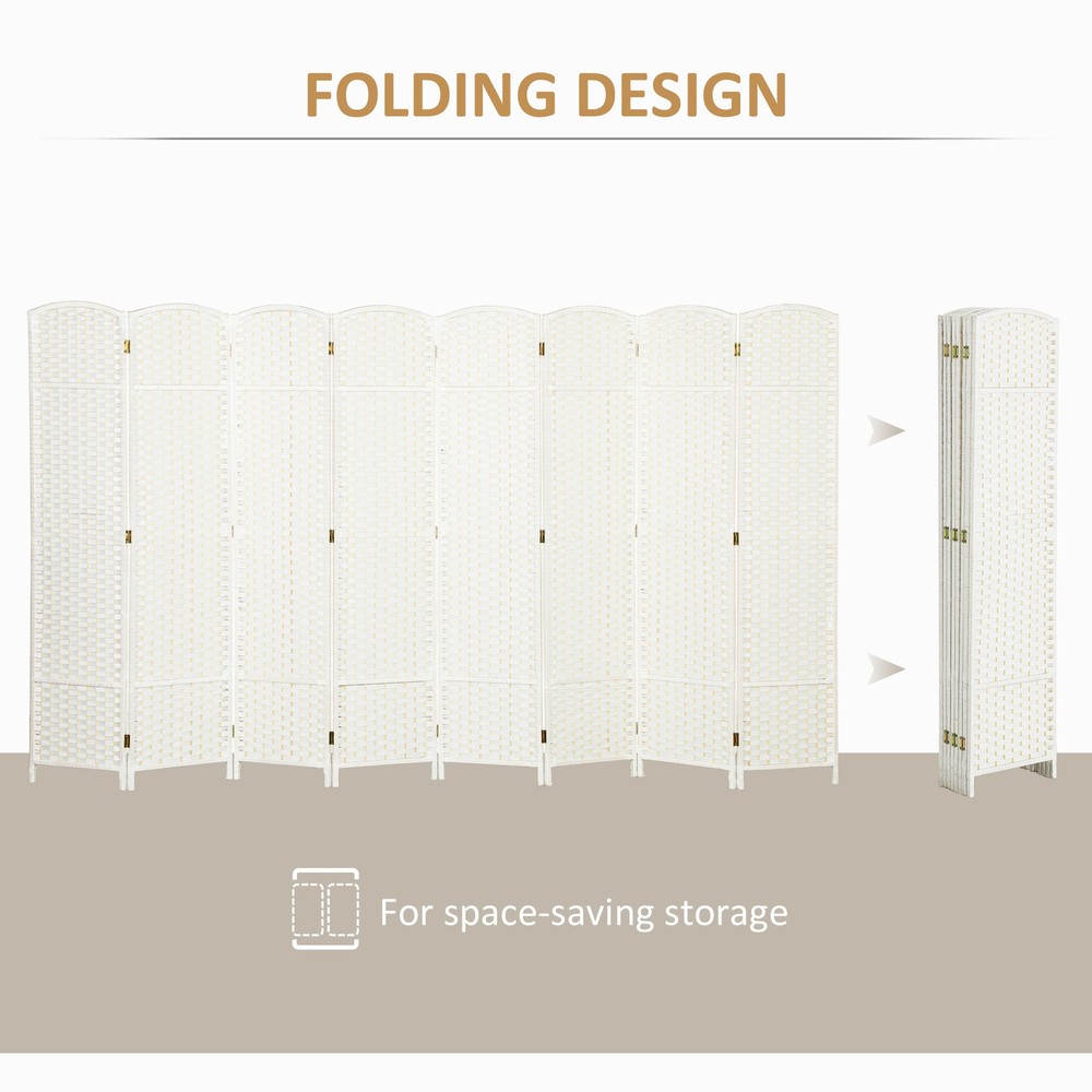 8 Panel Room Divider Freestanding Folding Privacy Screen White