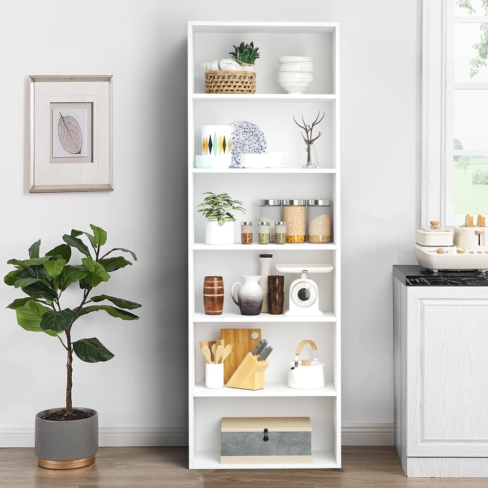 6 Tier High Bookcase Bookshelf Floor Standing Display Storage Rack White