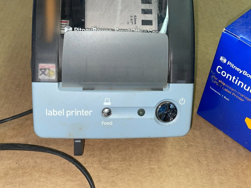 Open Box Pitney Bowes LPS-1 Label Printer Plus A Box of Printer Label