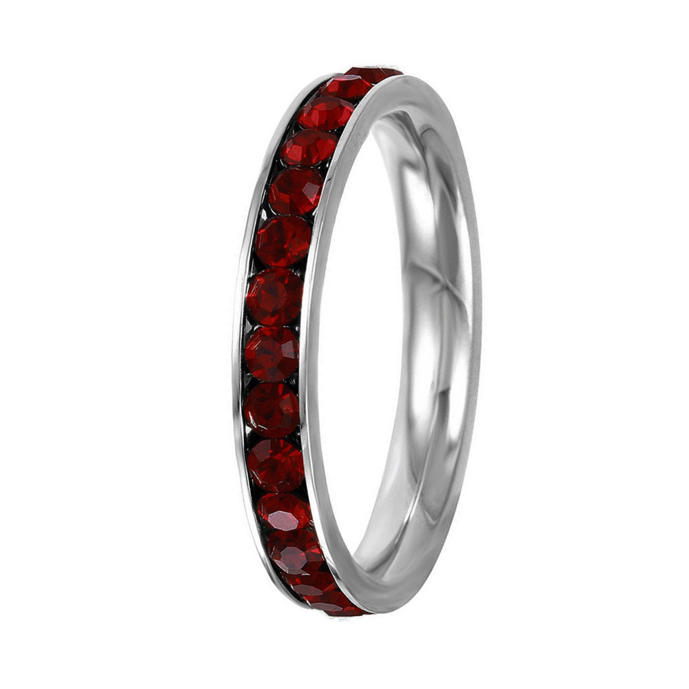 Stainless Steel Eternity Birthstone CZ Crystal Stackable Ring 3MM (ALL COLORS)