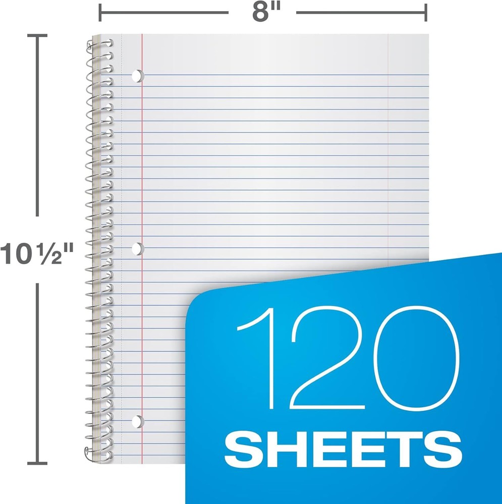 Oxford Spiral Notebook 3 Pack, 3 Subject Journal, 3-Hole Punch, Assorted