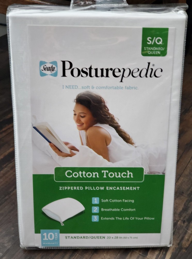 Sealy Posturepedic Cotton Touch Zippered Pillow Protector ~ Standard/Queen White