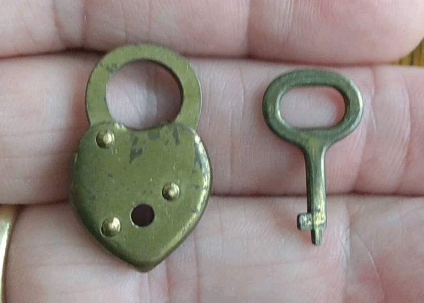 Antique Heart Shaped Brass Lock with One  key