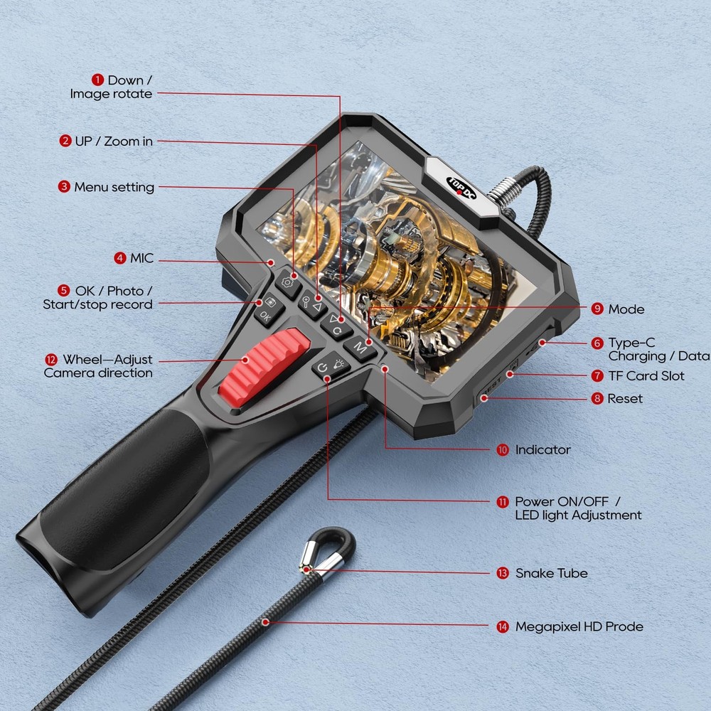 Two-Way Articulating Borescope Camera with Light, Industrial Endoscope with 0...