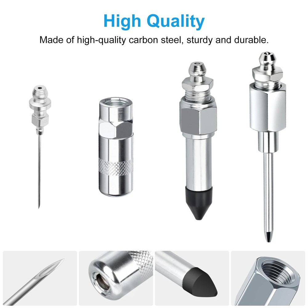 9Pcs Grease Gun Needle Nozzle Kit with Rubber Adapter Fitting Tool Accessory Set