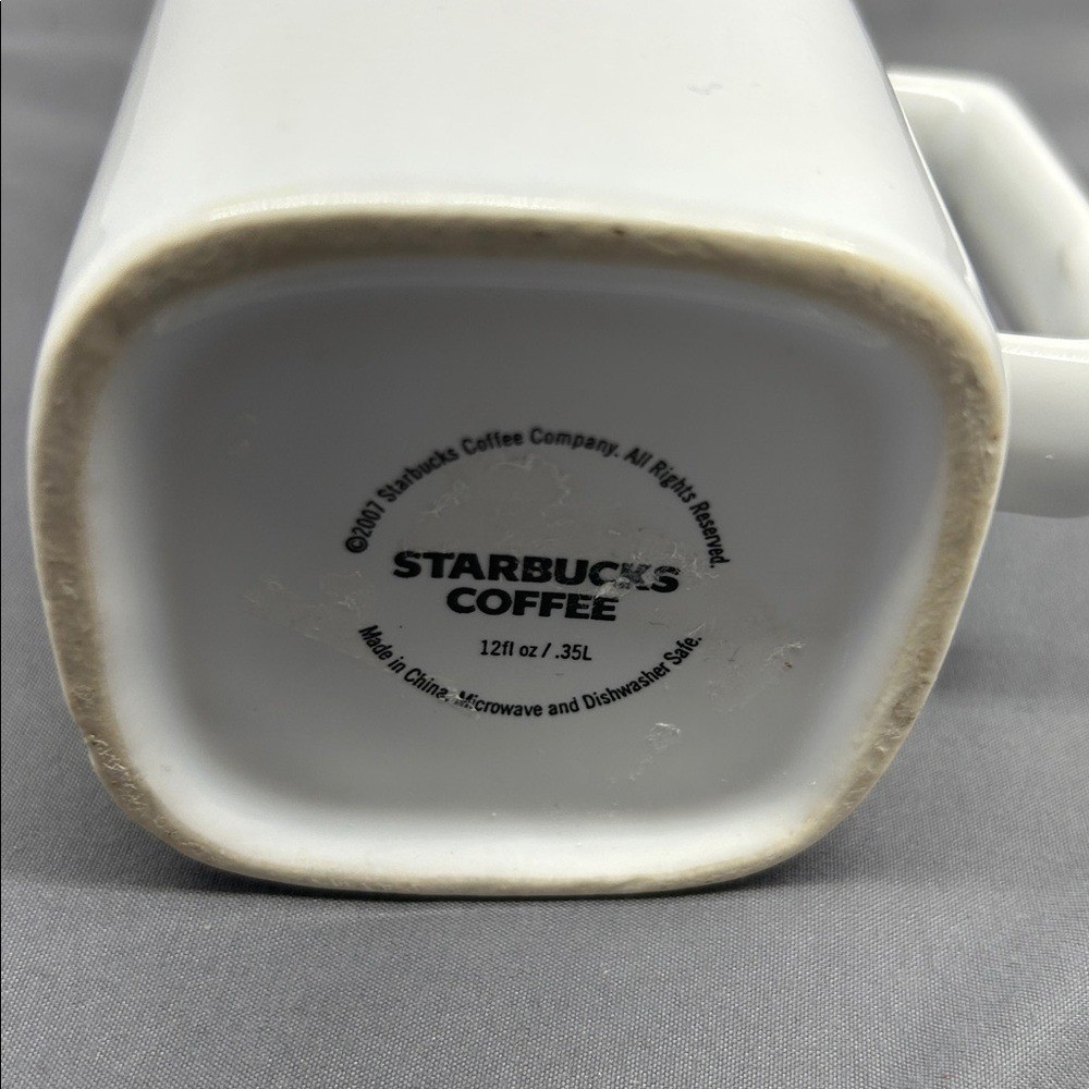 Starbucks Rectangular White Mug with rectangular handle and Green Logo
