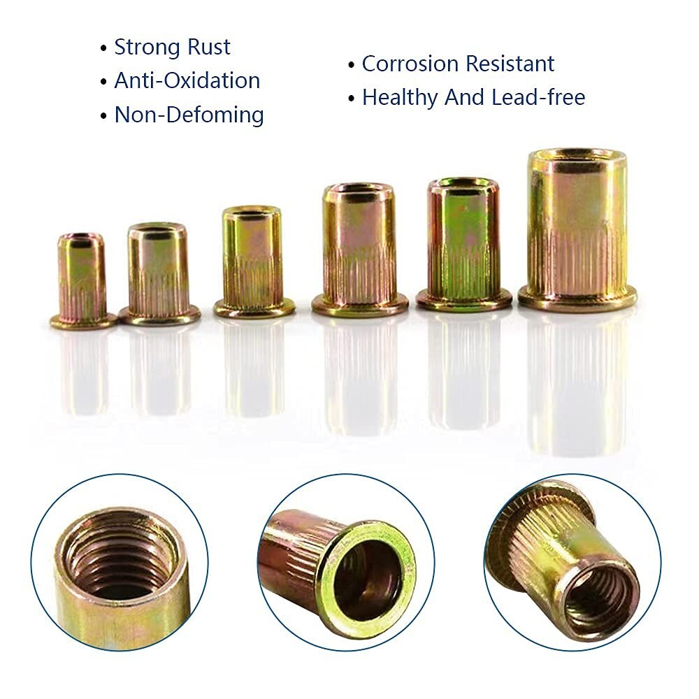 100pcs 1/4-20 Carbon Steel Flat Head Threaded Binding Rivet Nut Insert