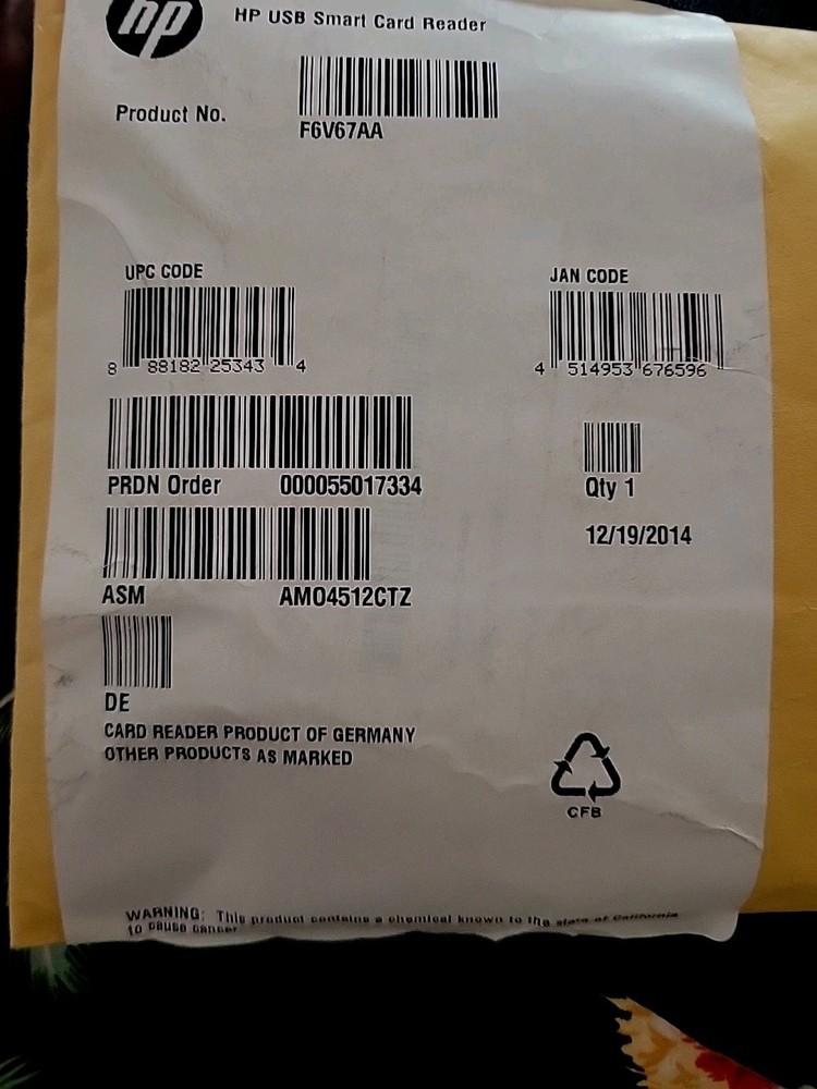 HP USB Smart Card Reader F6V67AA 761612-001