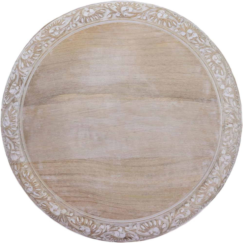 Solid Wood End Table - Hand Carved Vintage Boho Folding Accent Side Table - S...