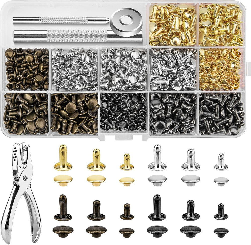 480 Sets Rivets for Leather, 4 Colors 3 Sizes Leather Rivets, Double Cap Rivets