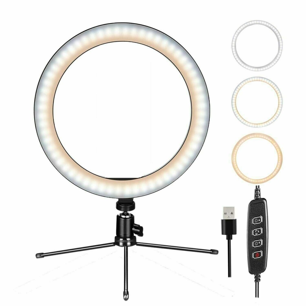 10" LED Ring Light with Tripod Stand & Phone Holder Dimmable Desk Ringlight Kit