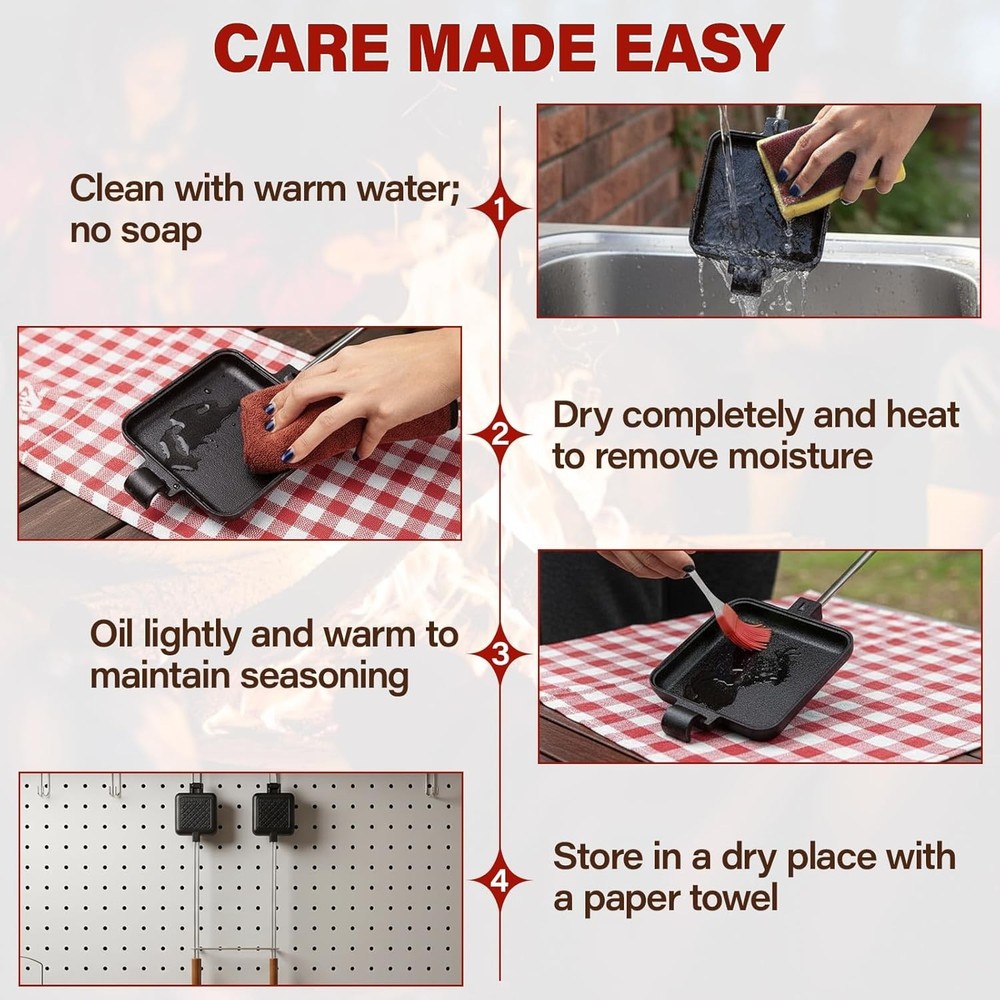 Mountain Pie Maker Cast Iron – Campfire Pie Iron, Hobo Pie Maker for Camping,