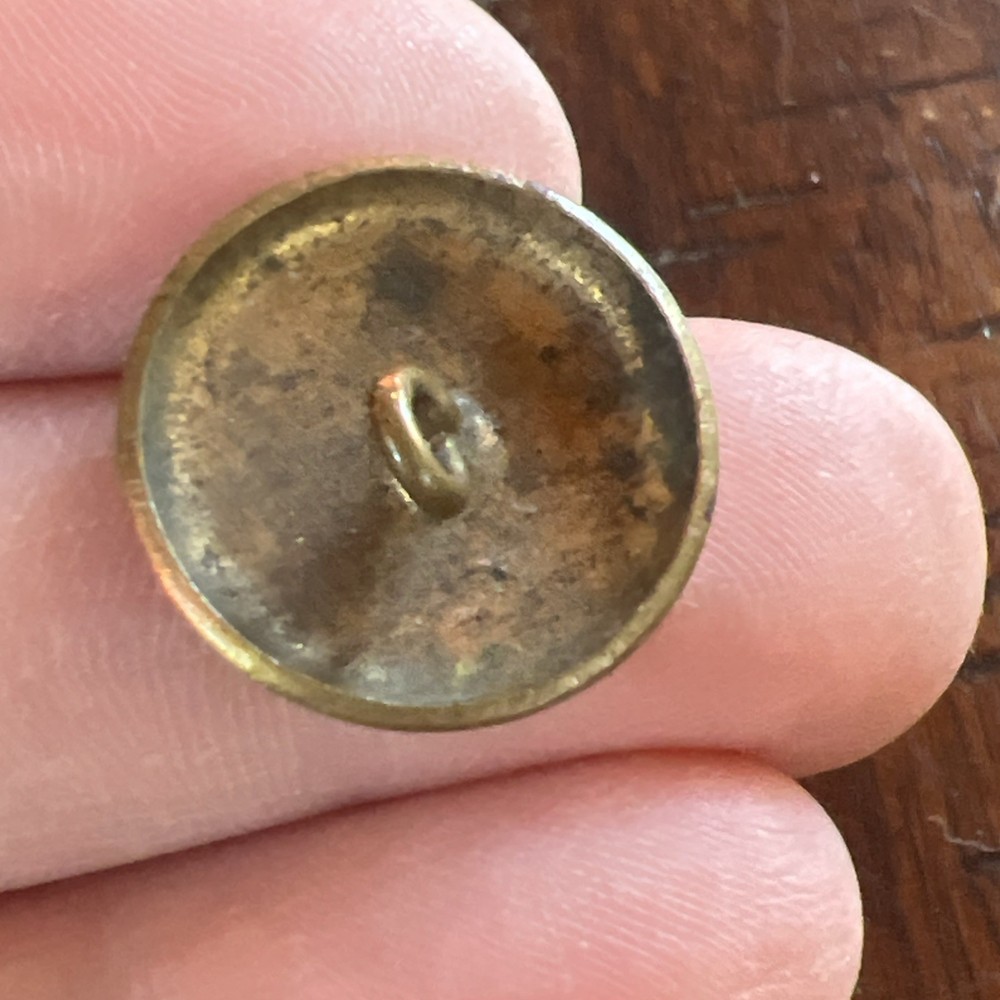 2 SMALL ANTIQUE ENAMEL METAL BRASS BUTTONS