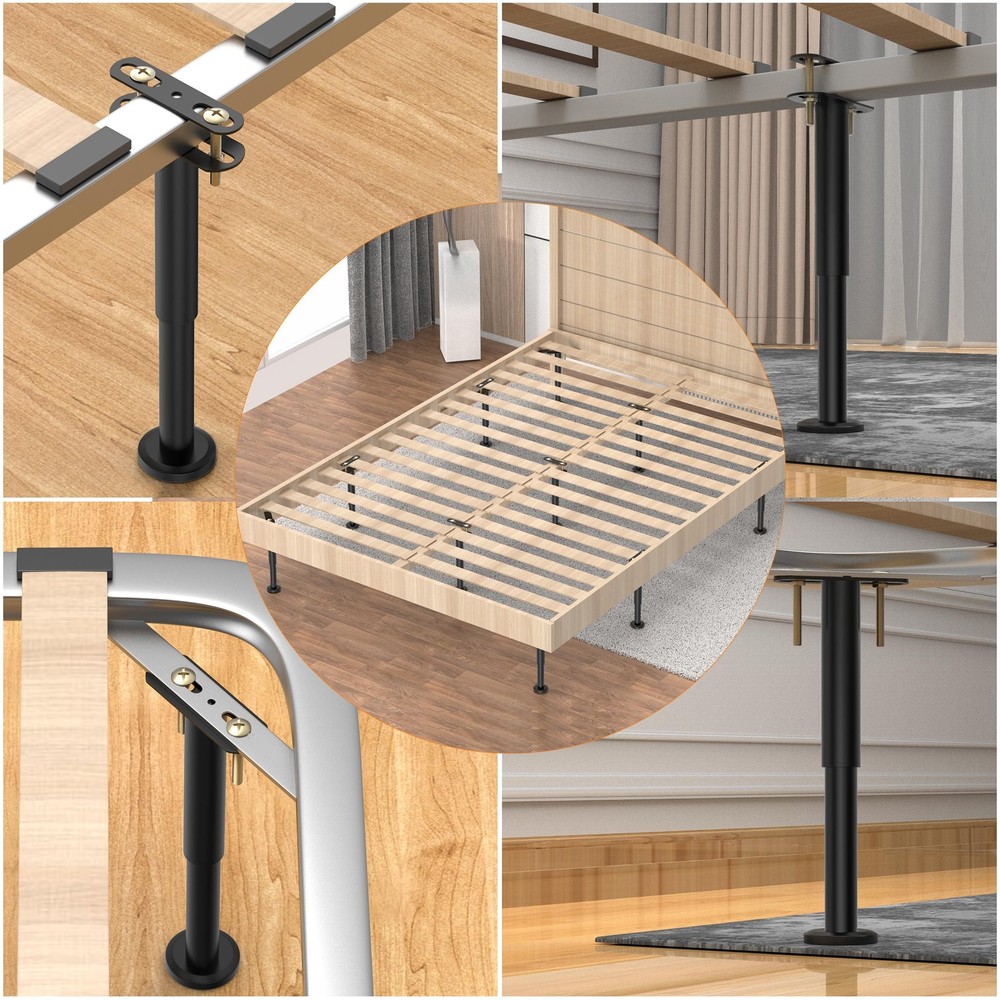 4 Pcs Adjustable Height Bed Support Legs 10-17 inch, Bed Frame Center Support...