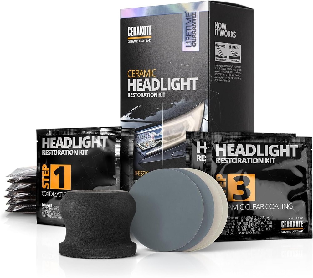 CERAKOTE Ceramic Headlight Restoration Kit – No Tools Needed – UV Clear Coat