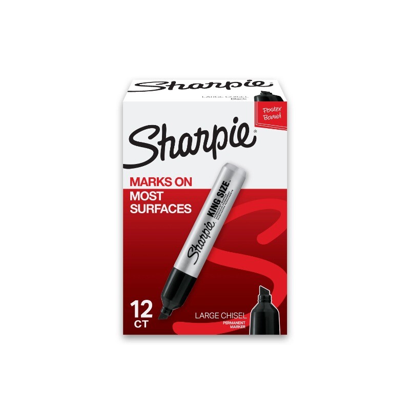Sharpie King Size Permanent Markers, Large Chisel Tip, Black, 12 Count