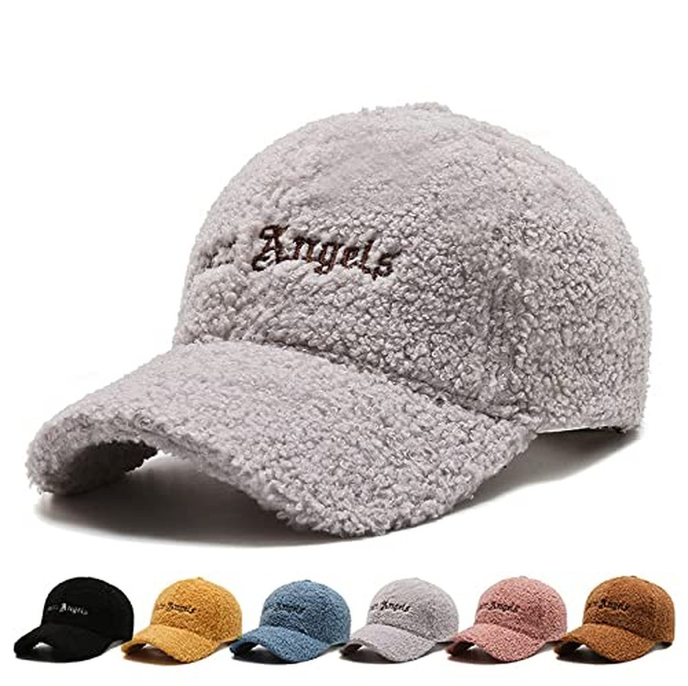 Lamb-Wool Baseball-Caps Adjustable,Teddy-Fleece Baseball Hat,Winter Hat Ponyt...
