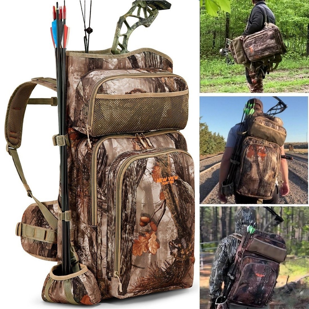 Large Saddle Hunting Pack for Compound Bow, with Bow Holder & Camo Design