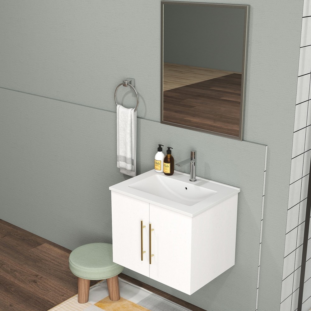 24-Inch Wall-Mounted Bathroom Vanity with Sink and Mirror Combo,Double Doors,Sof