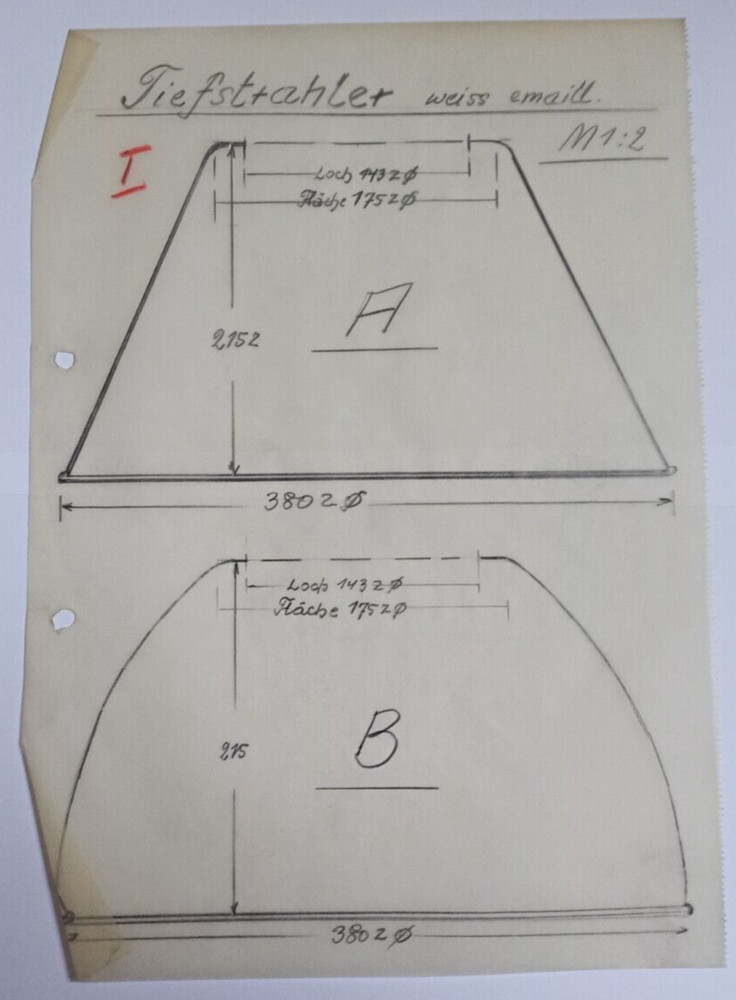 Technical drawing sketch GICS Hamm Westf. Lamp Spotlight Reflector Circa 1940