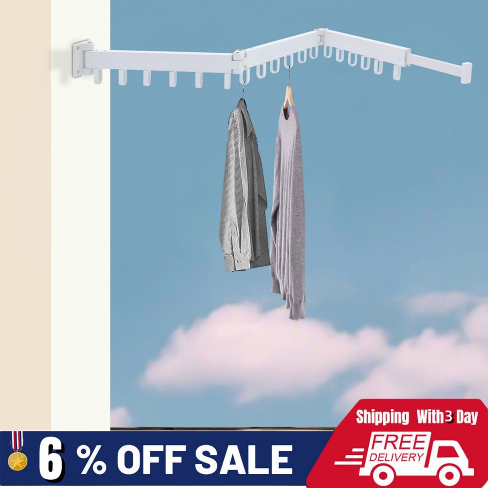 Laundry Clothes Storage Drying Rack Retractable Tri-Folding  Hanger Wall-mounted