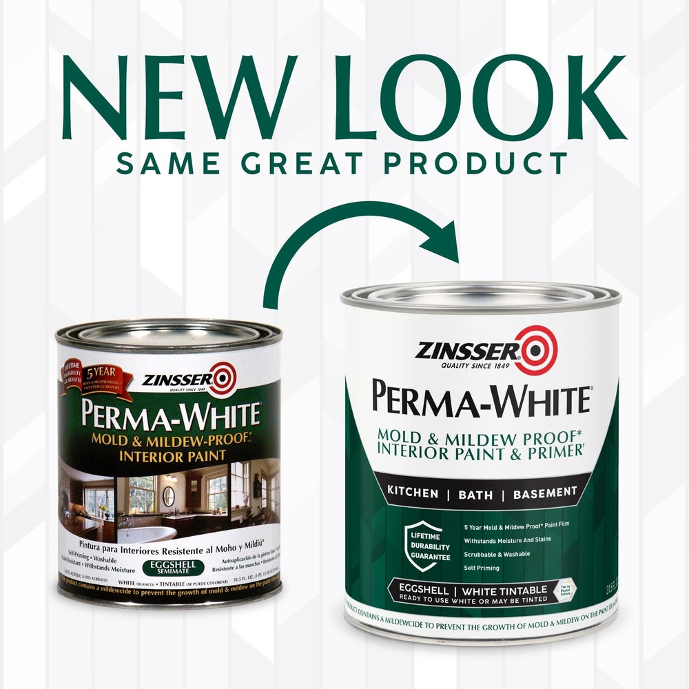 02774 PERMA-WHITE Mold & Mildew Proof Interior Paint, Quart, Eggshell White