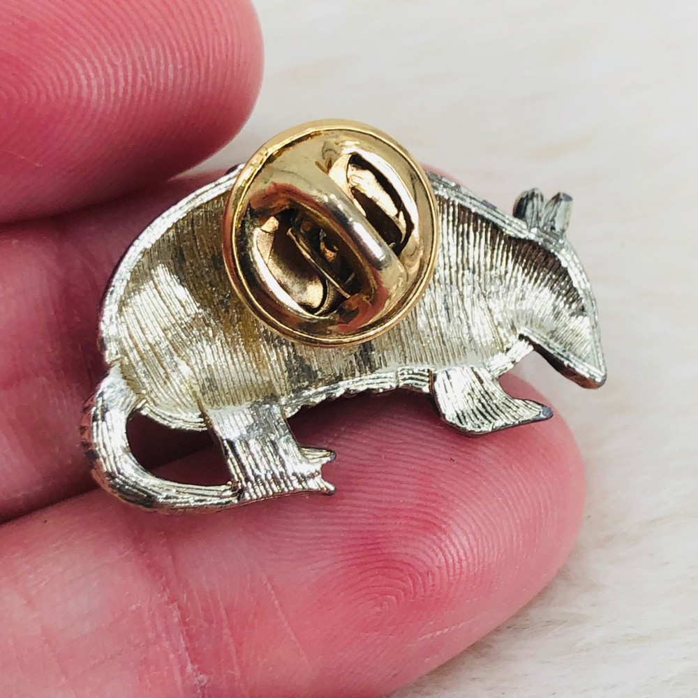 Vtg Black & Silver Armadillo Lapel Pin
