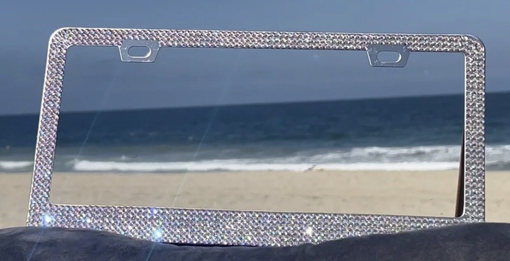 1PC Sparkling License Plate Frame AB Aurora Boreale Diamond Bling