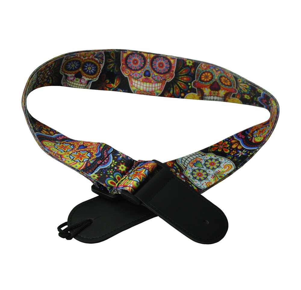 2'' Wide Printed Guitar Strap Polyester Woven With Leather Head