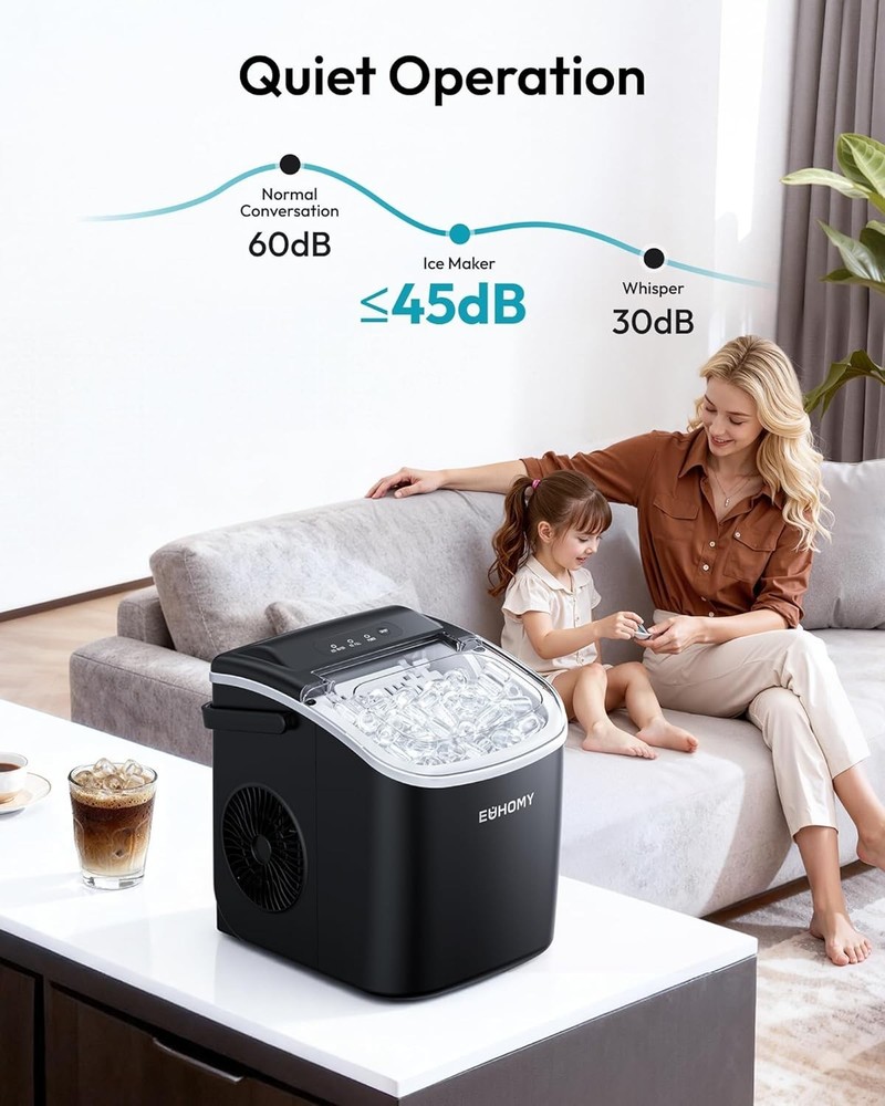 Countertop Ice Maker with Handle Black 26lbs/24H Fast Quiet Portable