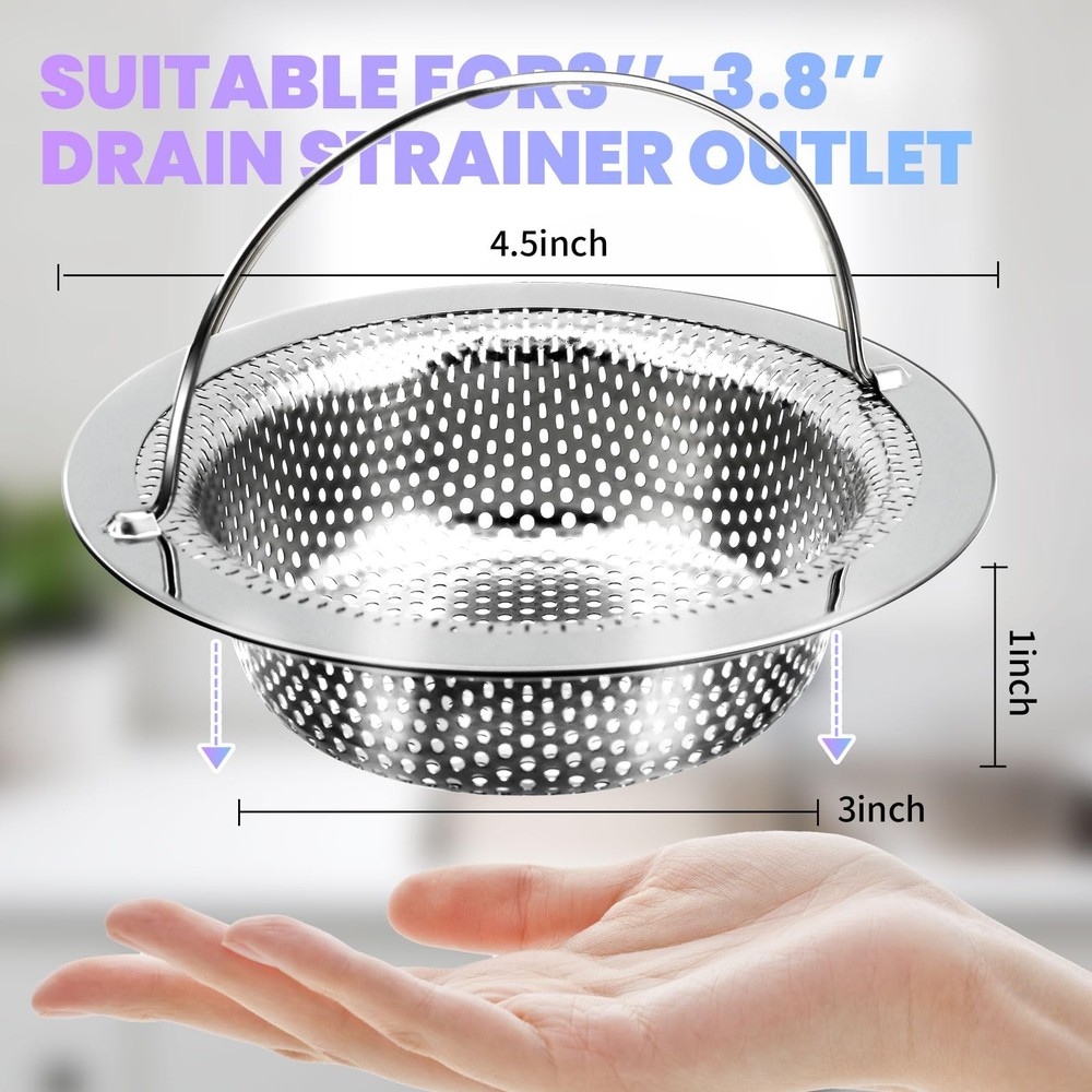 2 Pack Kitchen Sink Drain Strainer with Handle, Stainless Steel Large Kitchen...