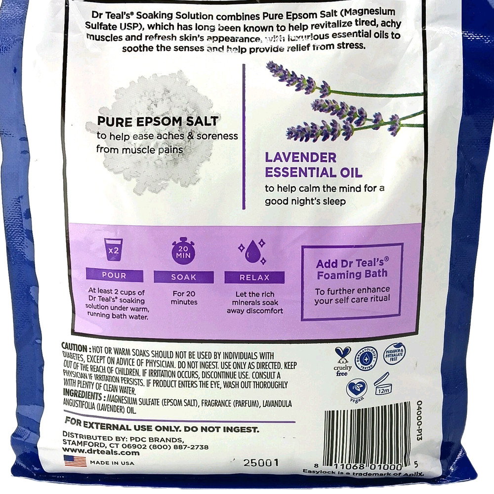 Dr Teals Epsom Salt Soaking Solution Lavender Essential Oils 3 Pound Bag