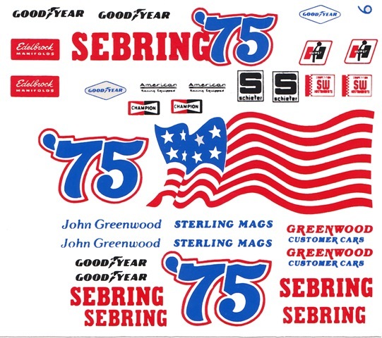 #75 Sebring Corvette John Greenwood 1/25th - 1/24th Scale WATERSLIDE DECALS