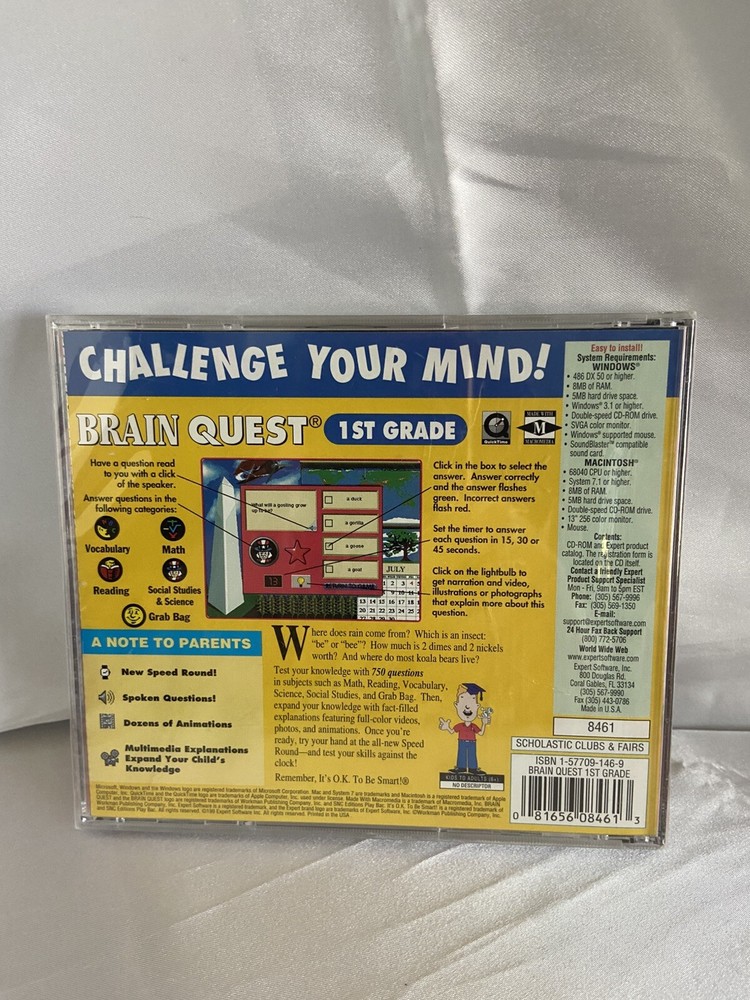 Brain Quest 1st Grade MULTIMEDIA 4.0 Mac CD-ROM 1997