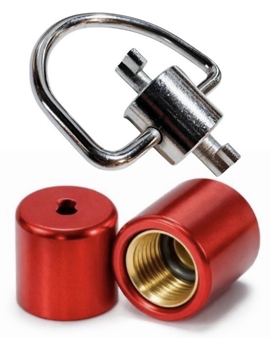(2) 1/4" Red Refrigerant Locking Caps (1) Universal Locking MULTIKEY Tool