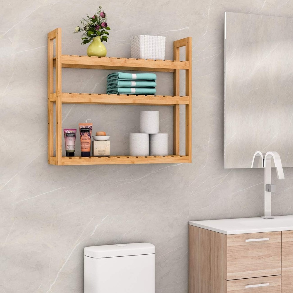 Bamboo Bathroom Shelf 3-Tier Wall-Mounted Storage Rack