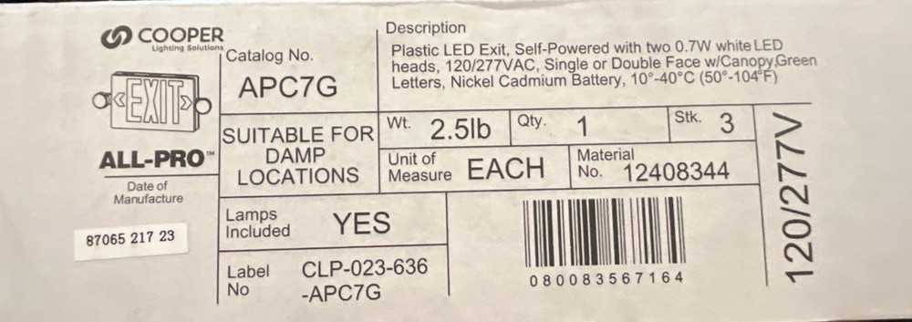 Cooper Lighting All-Pro™ APC7G Thermoplastic Exit/Emergency Combo