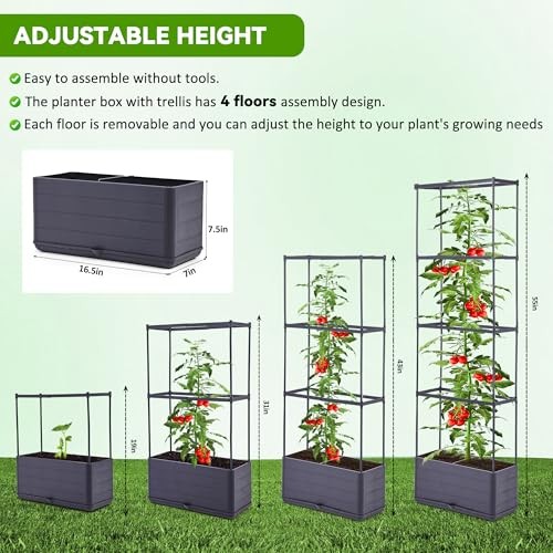 GENMOUS 2 Pack Raised Garden Bed, 4 Tier Rectangular Tomato Planter Box with