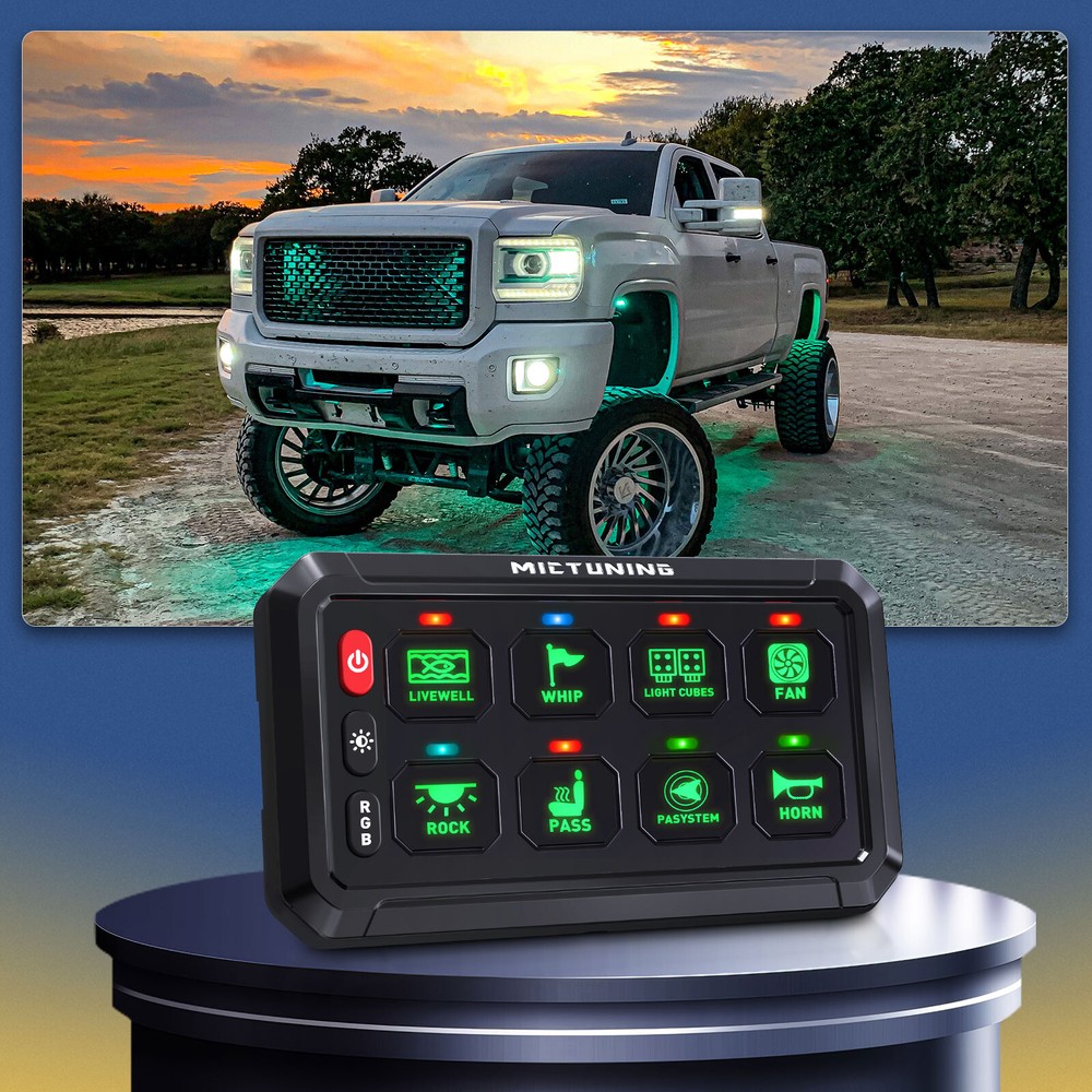 MICTUNING 8 Gang RGB LED Switch Panel Multifunction Circuit Control Relay System