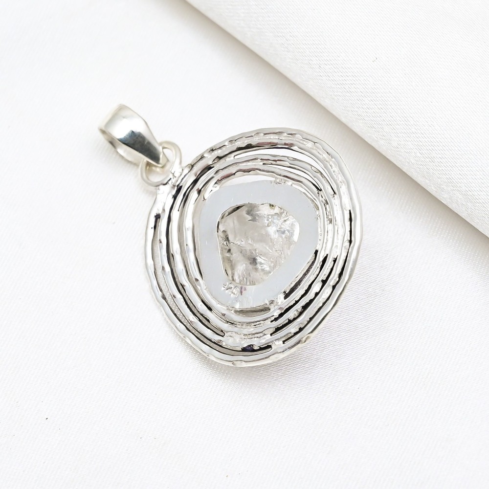 Rough Crystal Quartz Gemstone Handmade 925 Solid Silver Pendant Jewery