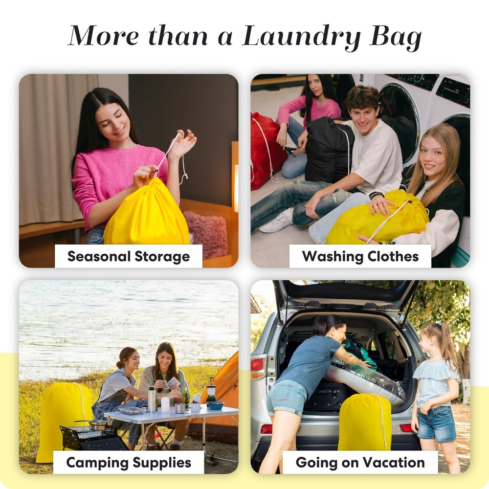Nylon Laundry Bag Locking Drawstring Closure Machine Washable Yellow 1 Bag